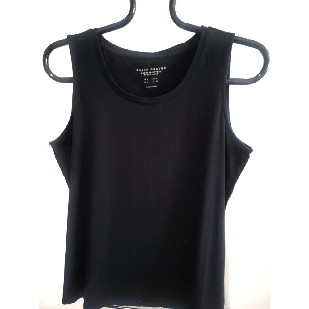 Susan Graver Size L Black Weekend Essentials Cotton Spandex Tank A454569 NWOT
